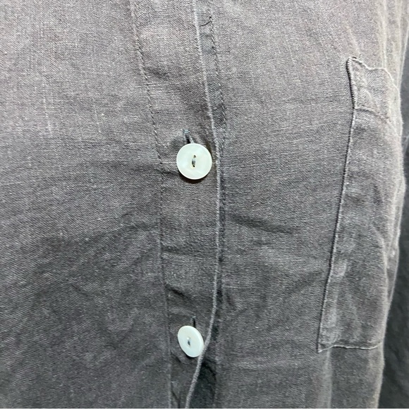 Sunday Morning Vivian Loungewear Lagenlook Button-Up Shirt 100% Linen Charcoal - Picture 4 of 11